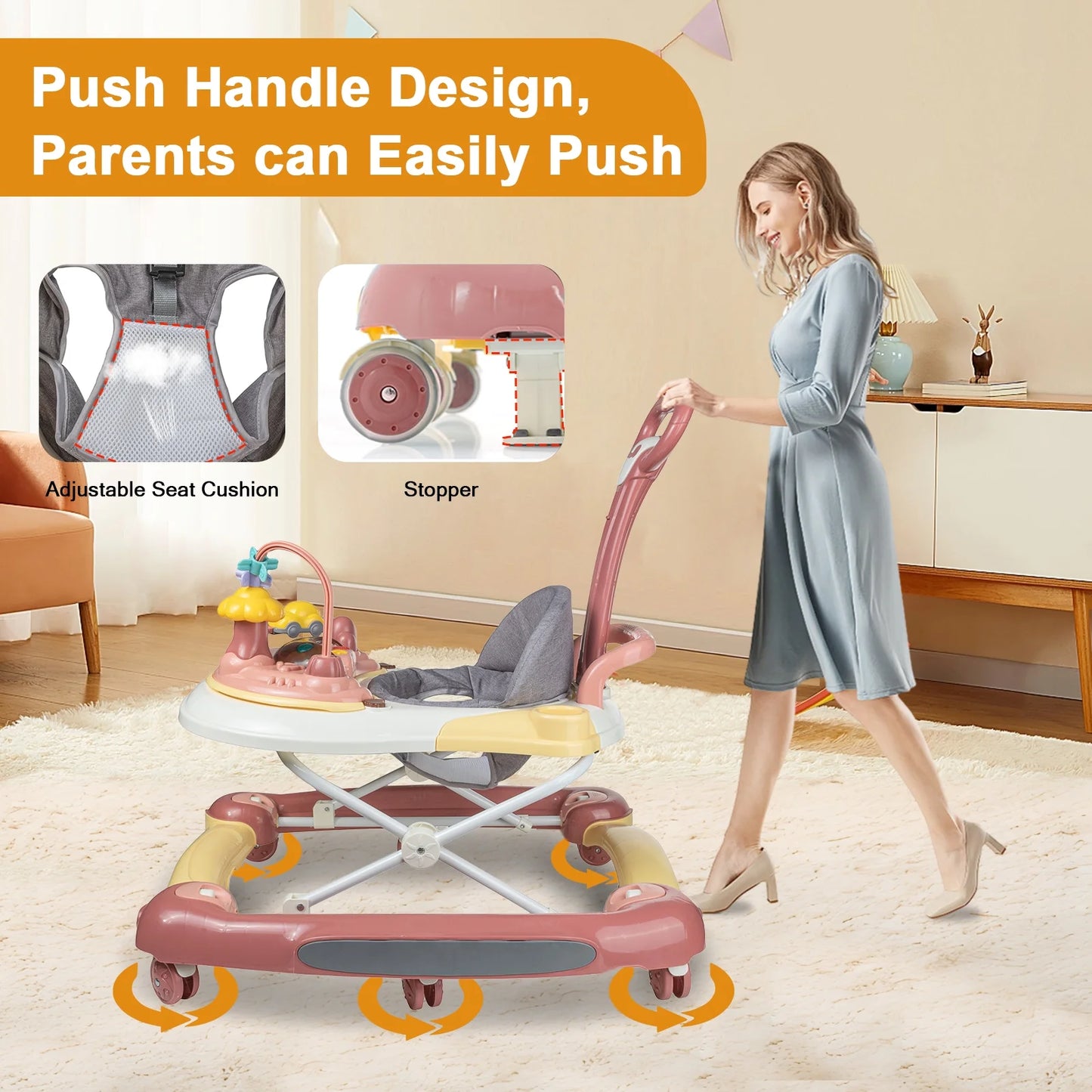 The Mega Baby Walker with Wheels  5-In-1 Unisex Walker Bouncer