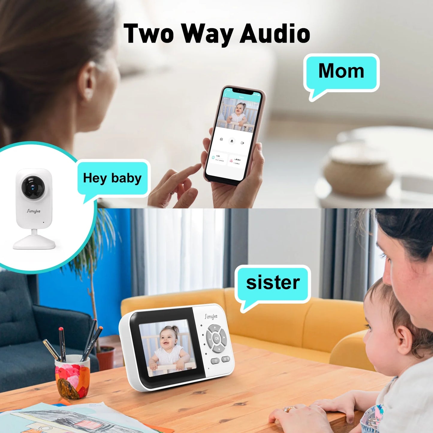 Tech Video Baby Monitor with 2 Cameras and Audio 2.8" LCD Screen