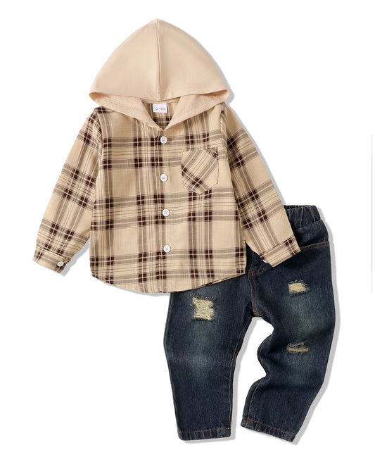 Apricotplaid Fall Winter Sweatshirt Denim Jeans Pants Set -Baby Boy 12 18 Months 