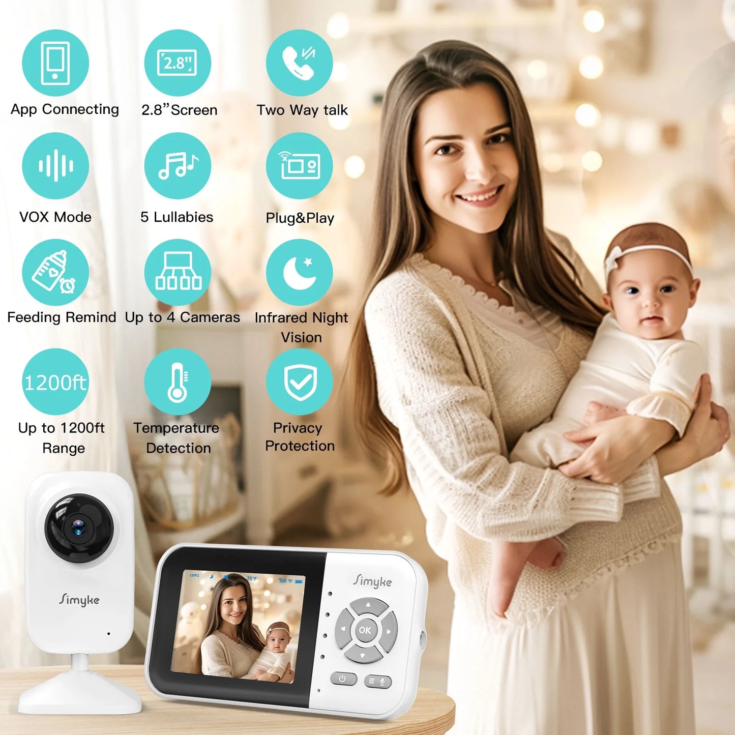  Video Baby Monitor,Wifi Baby Camera,2.8" LCD Display