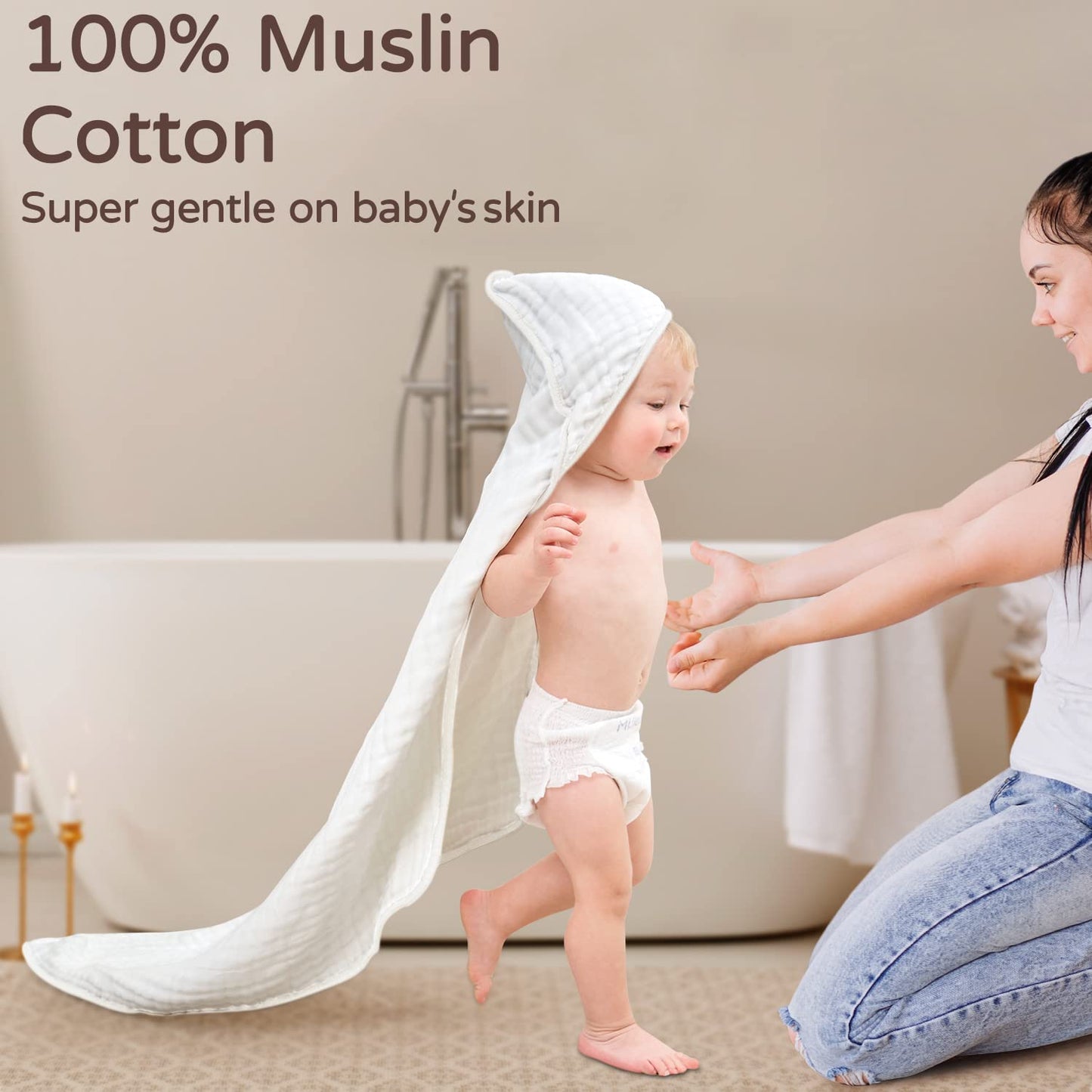 Muslin Cotton Hooded Baby Towel in White