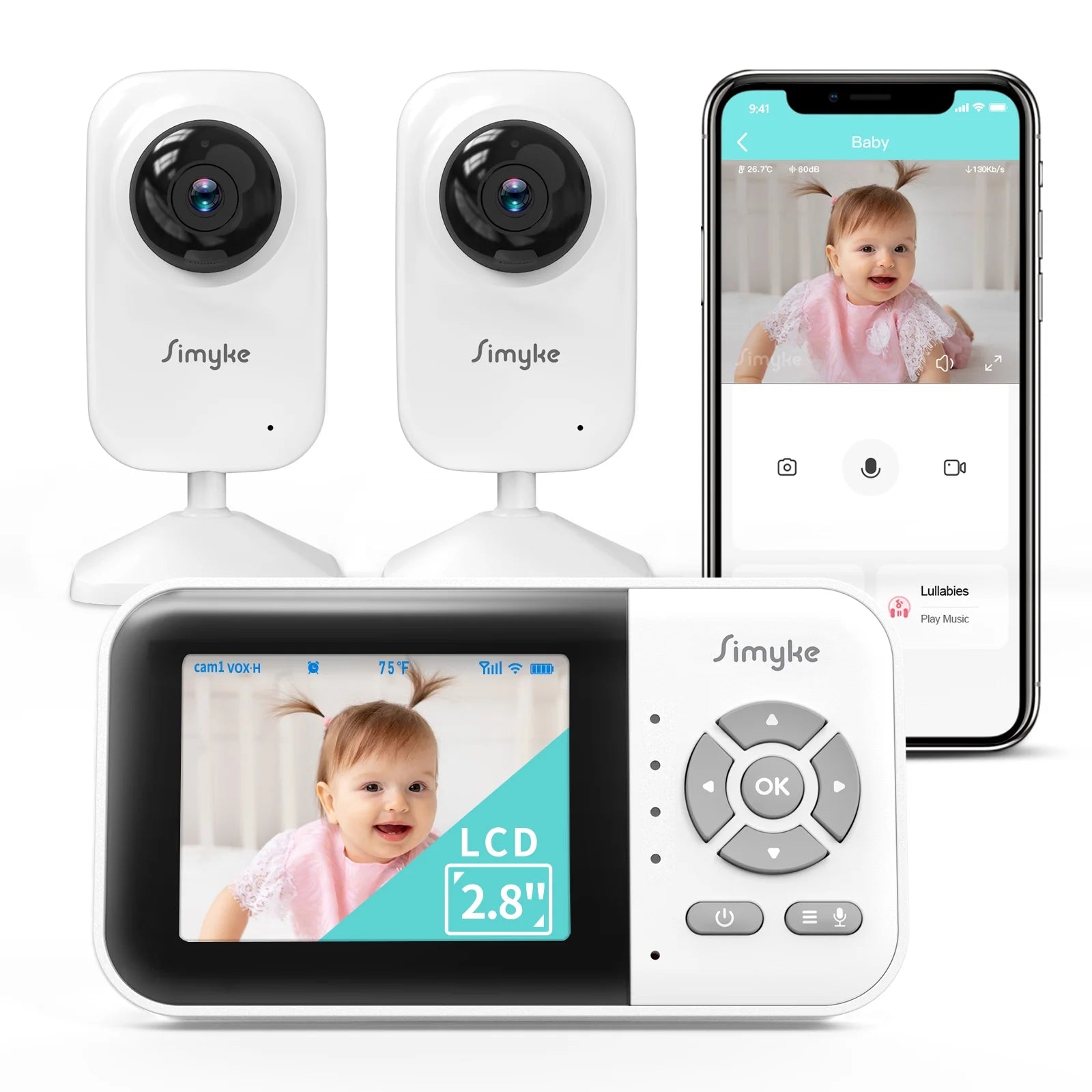 Tech Video Baby Monitor with 2 Cameras and Audio 2.8" LCD Screen