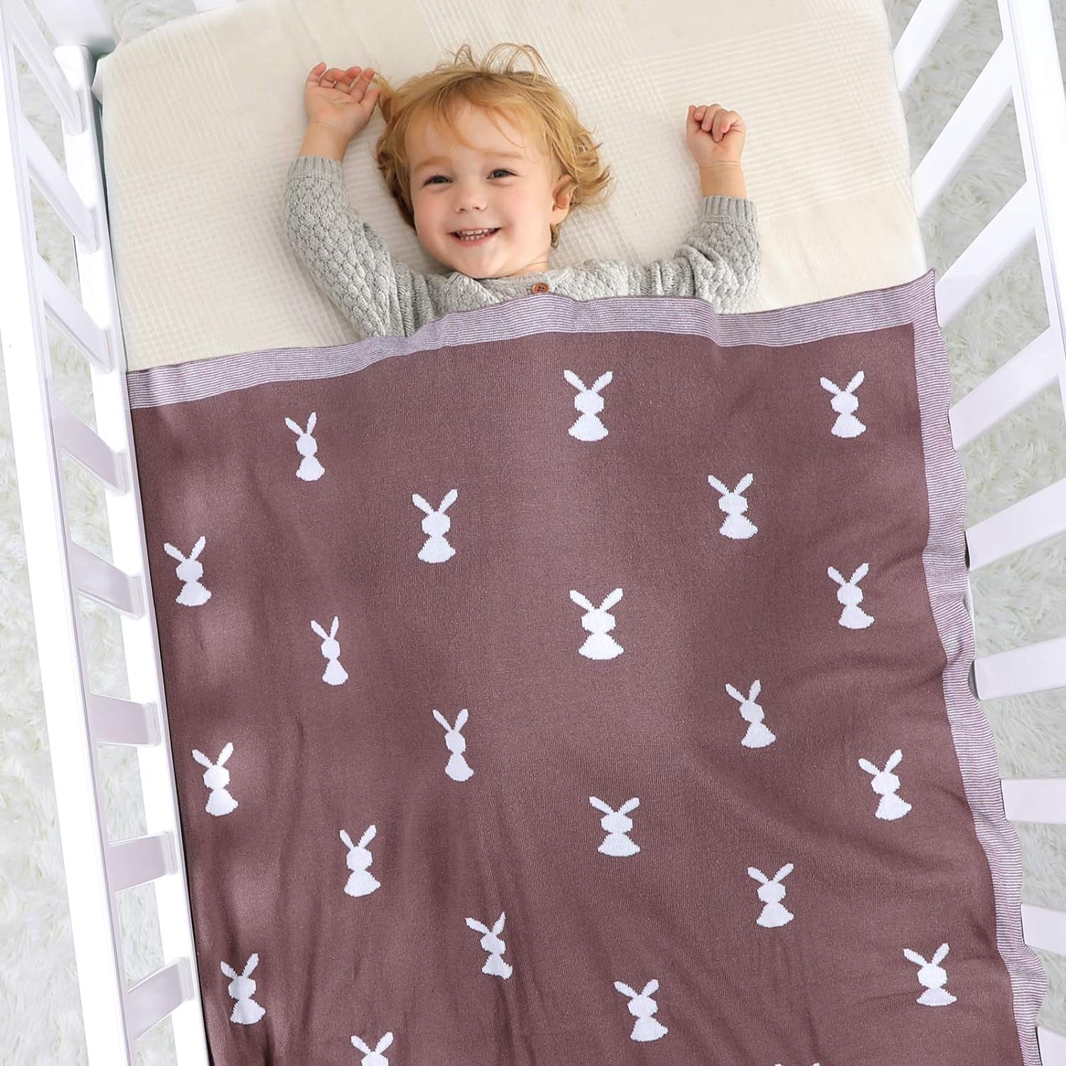 Wrap me Baby Wrap Blanket Soft 100% Cotton - Bunny Pattern 