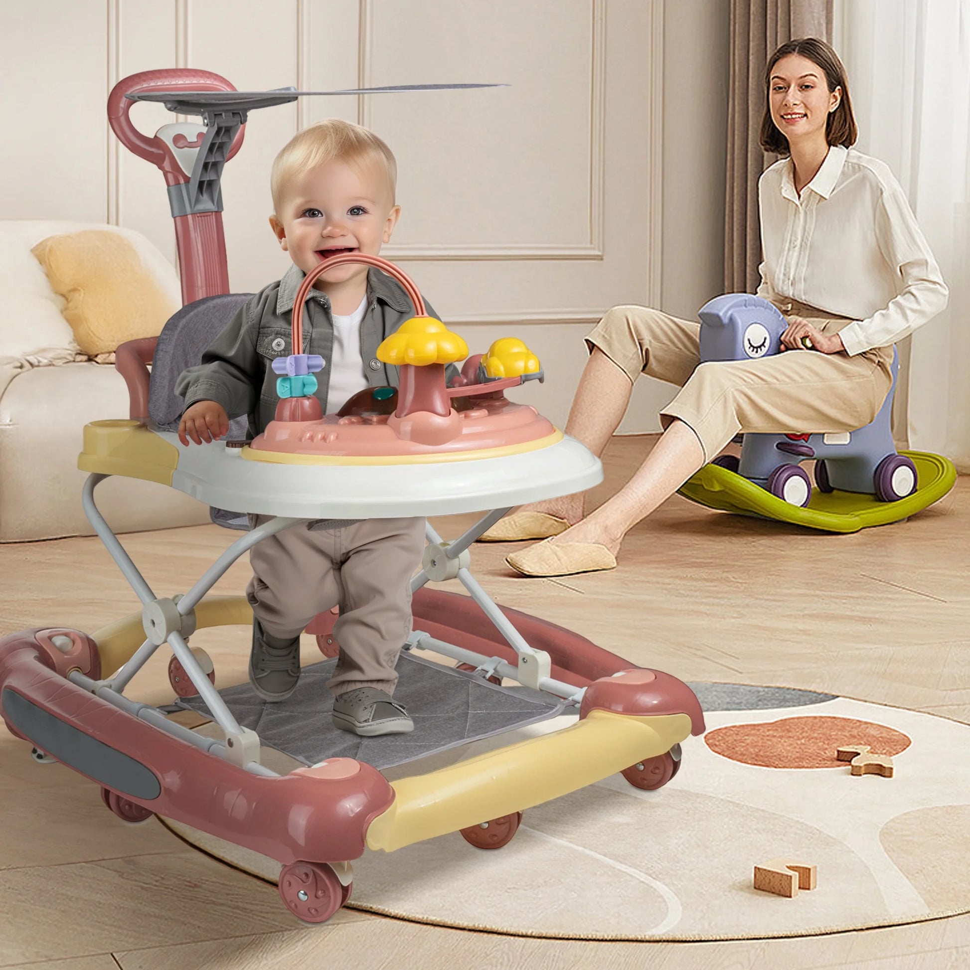 The Mega Baby Walker with Wheels  5-In-1 Unisex Walker Bouncer