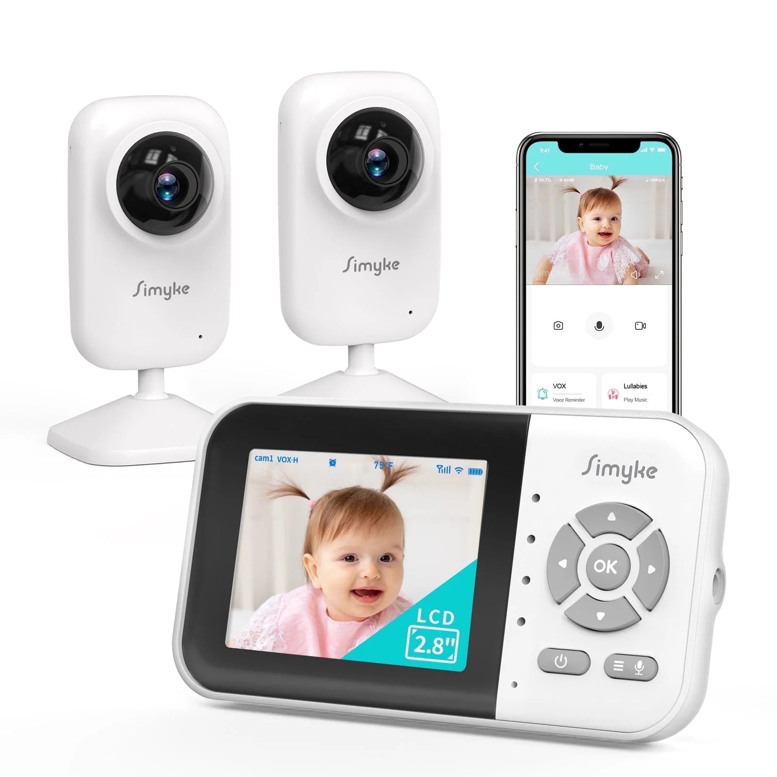 Tech Video Baby Monitor with 2 Cameras and Audio 2.8" LCD Screen