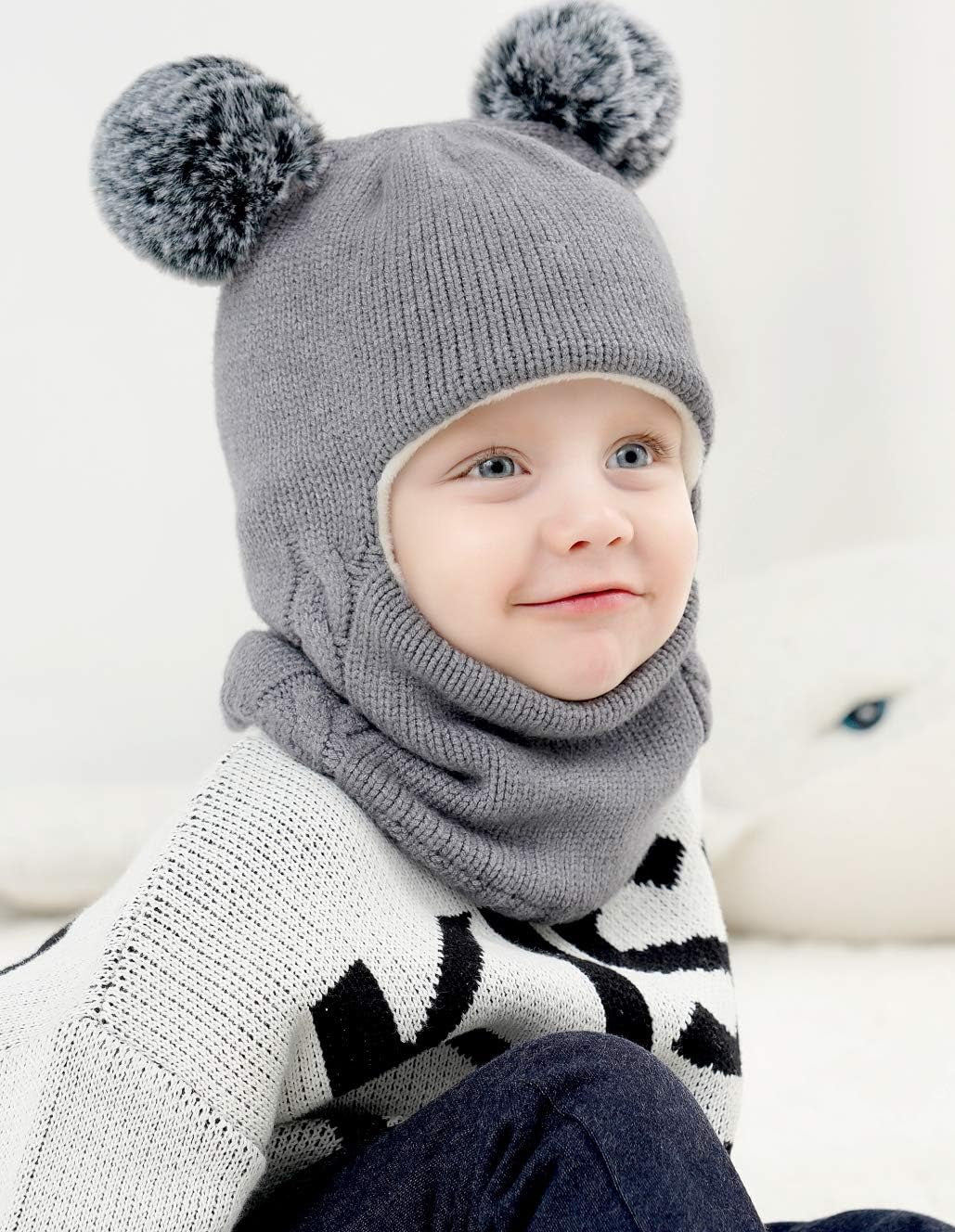 Cozy Baby Grey Winter Hat Scarf Set Unisex