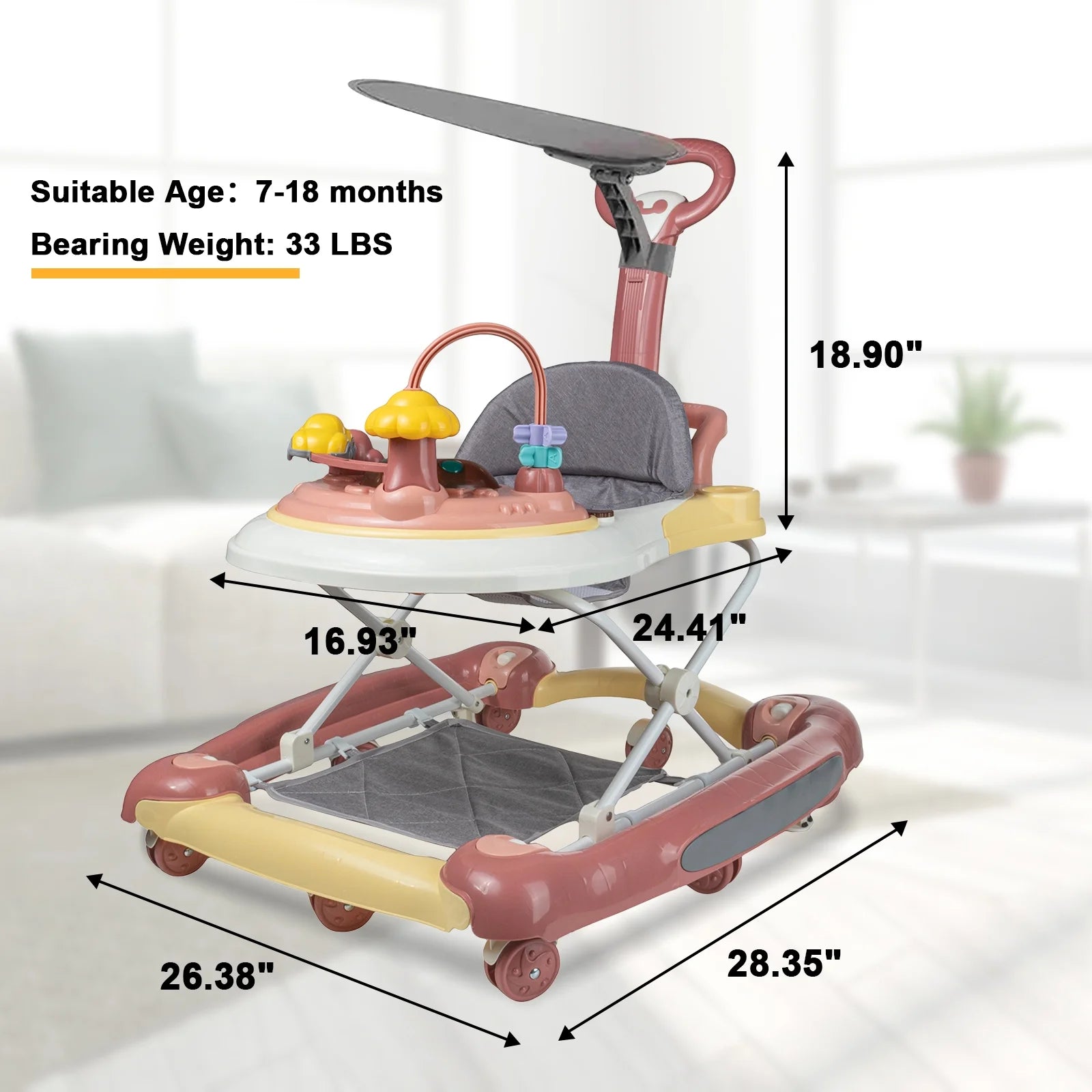 The Mega Baby Walker with Wheels  5-In-1 Unisex Walker Bouncer